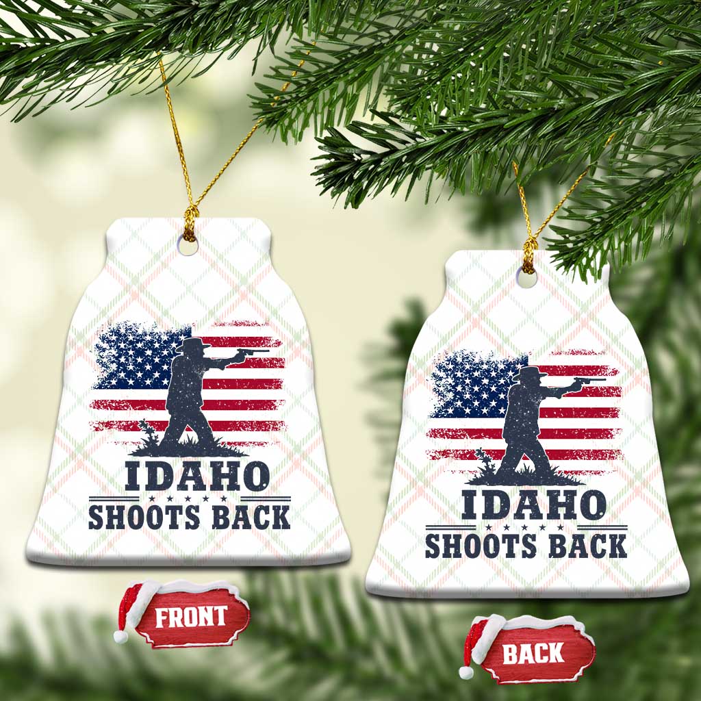 Idaho Shoots Back Distressed American Flag Ceramic Ornament Cowboy Gunslinger Graphic