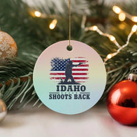 Idaho Shoots Back Distressed American Flag Ceramic Ornament Cowboy Gunslinger Graphic