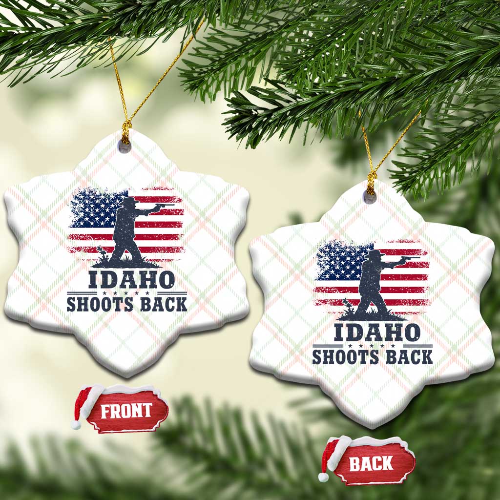 Idaho Shoots Back Distressed American Flag Ceramic Ornament Cowboy Gunslinger Graphic