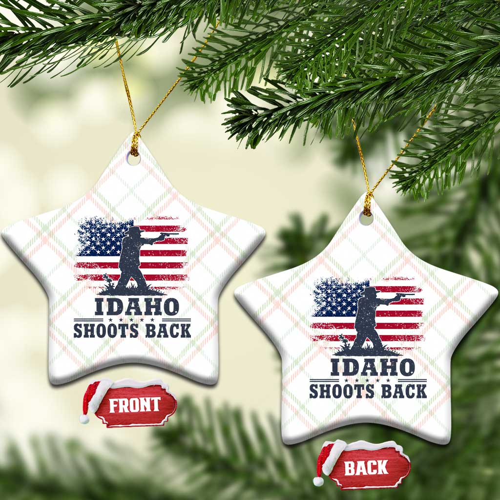 Idaho Shoots Back Distressed American Flag Ceramic Ornament Cowboy Gunslinger Graphic