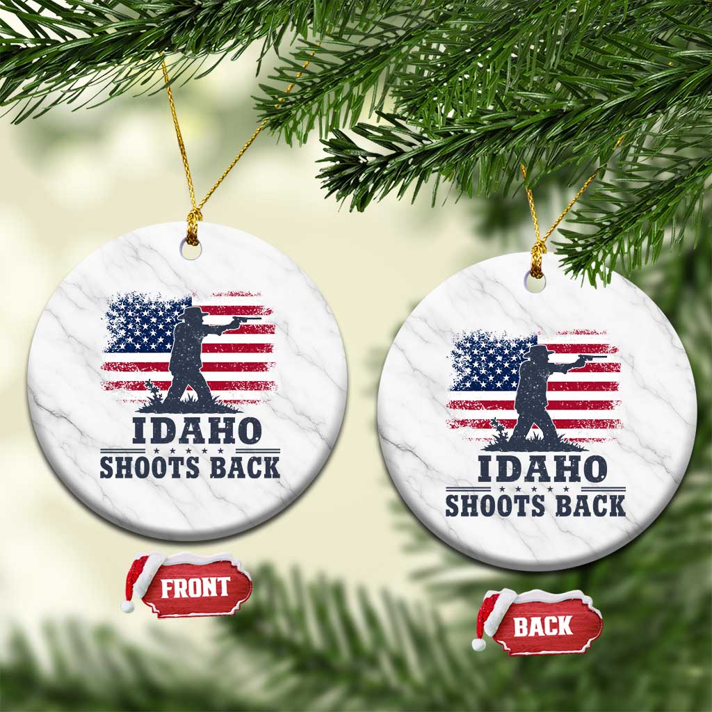 Idaho Shoots Back Distressed American Flag Ceramic Ornament Cowboy Gunslinger Graphic