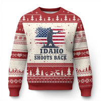 Idaho Shoots Back Distressed American Flag Ugly Christmas Sweater Cowboy Gunslinger Graphic