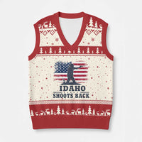 Idaho Shoots Back Distressed American Flag V-Neck Knit Sweater Vest Cowboy Gunslinger Graphic