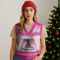 Idaho Shoots Back Distressed American Flag V-Neck Knit Sweater Vest Cowboy Gunslinger Graphic