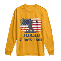 Idaho Shoots Back Distressed American Flag Long Sleeve Shirt Cowboy Gunslinger Graphic