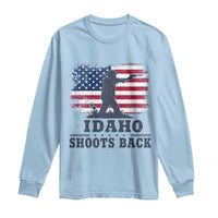 Idaho Shoots Back Distressed American Flag Long Sleeve Shirt Cowboy Gunslinger Graphic