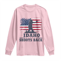 Idaho Shoots Back Distressed American Flag Long Sleeve Shirt Cowboy Gunslinger Graphic