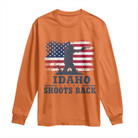 Idaho Shoots Back Distressed American Flag Long Sleeve Shirt Cowboy Gunslinger Graphic