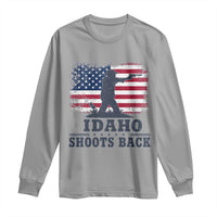 Idaho Shoots Back Distressed American Flag Long Sleeve Shirt Cowboy Gunslinger Graphic