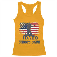 Idaho Shoots Back Distressed American Flag Racerback Tank Top Cowboy Gunslinger Graphic