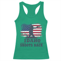Idaho Shoots Back Distressed American Flag Racerback Tank Top Cowboy Gunslinger Graphic