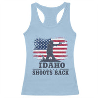 Idaho Shoots Back Distressed American Flag Racerback Tank Top Cowboy Gunslinger Graphic