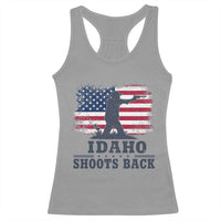 Idaho Shoots Back Distressed American Flag Racerback Tank Top Cowboy Gunslinger Graphic