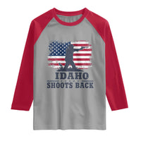 Idaho Shoots Back Distressed American Flag Raglan Shirt Cowboy Gunslinger Graphic