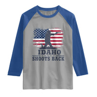 Idaho Shoots Back Distressed American Flag Raglan Shirt Cowboy Gunslinger Graphic