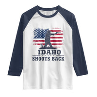 Idaho Shoots Back Distressed American Flag Raglan Shirt Cowboy Gunslinger Graphic