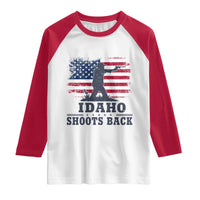 Idaho Shoots Back Distressed American Flag Raglan Shirt Cowboy Gunslinger Graphic
