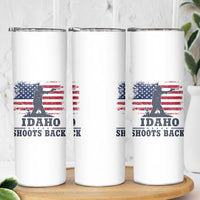 Idaho Shoots Back Distressed American Flag Skinny Tumbler Cowboy Gunslinger Graphic