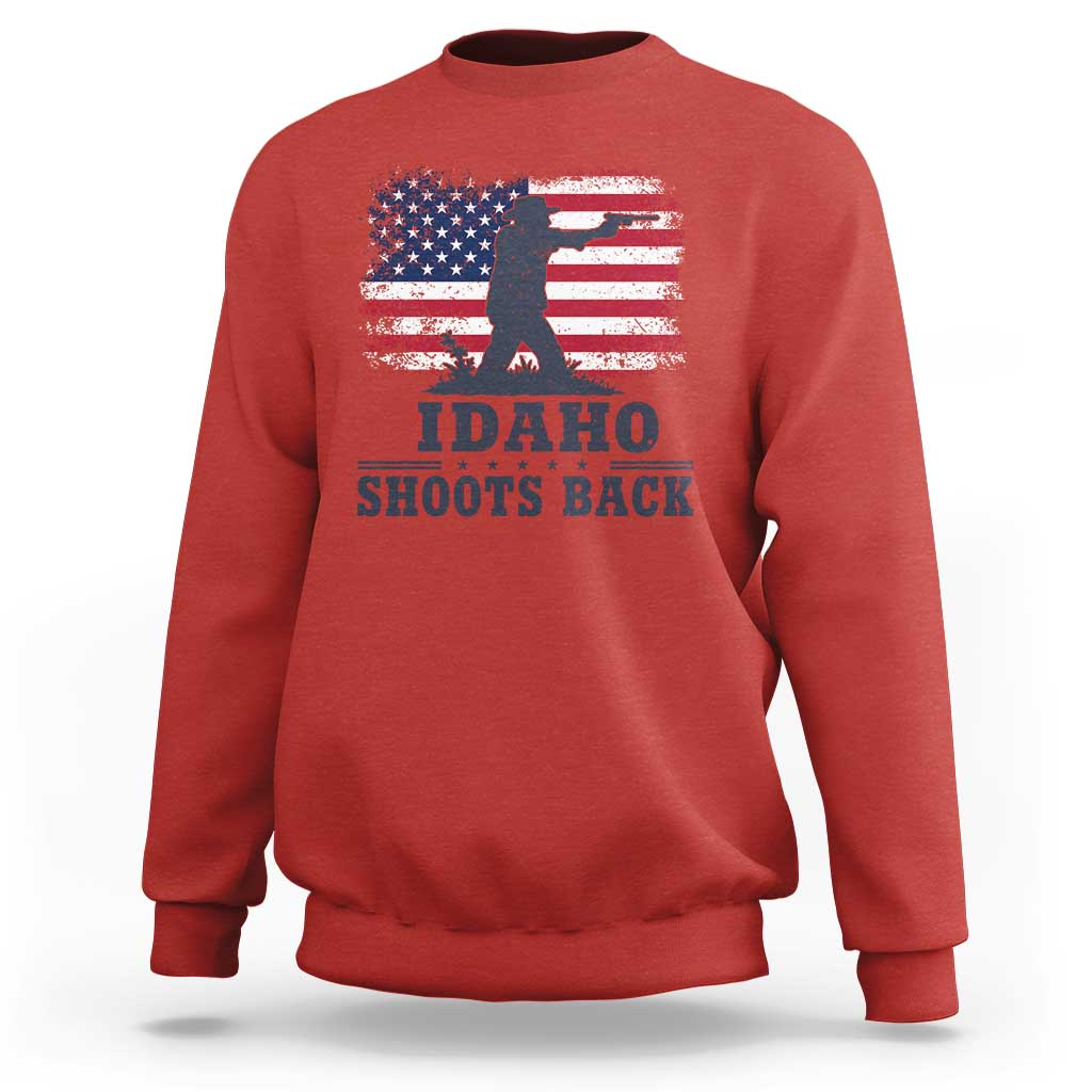Idaho Shoots Back Distressed American Flag Sweatshirt Cowboy Gunslinger Graphic