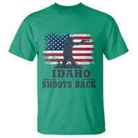 Idaho Shoots Back Distressed American Flag T Shirt Cowboy Gunslinger Graphic