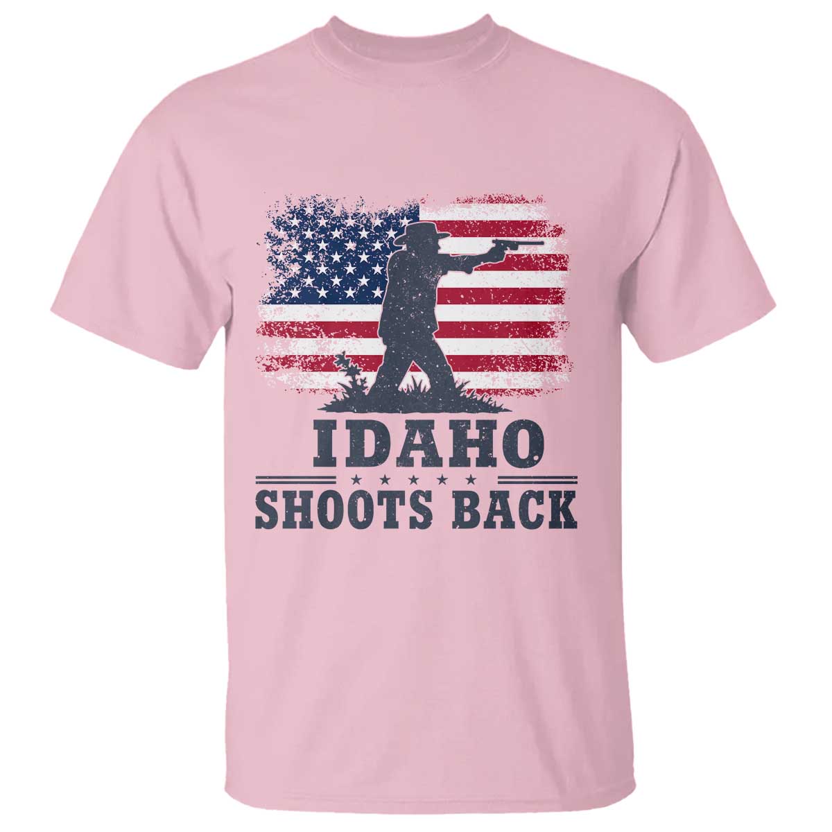 Idaho Shoots Back Distressed American Flag T Shirt Cowboy Gunslinger Graphic