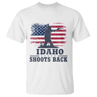 Idaho Shoots Back Distressed American Flag T Shirt Cowboy Gunslinger Graphic