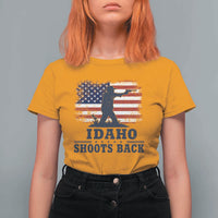 Idaho Shoots Back Distressed American Flag T Shirt For Women Cowboy Gunslinger Graphic