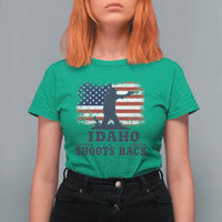 Idaho Shoots Back Distressed American Flag T Shirt For Women Cowboy Gunslinger Graphic