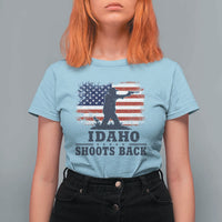 Idaho Shoots Back Distressed American Flag T Shirt For Women Cowboy Gunslinger Graphic
