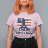 Idaho Shoots Back Distressed American Flag T Shirt For Women Cowboy Gunslinger Graphic