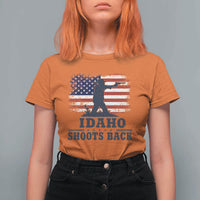 Idaho Shoots Back Distressed American Flag T Shirt For Women Cowboy Gunslinger Graphic