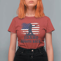 Idaho Shoots Back Distressed American Flag T Shirt For Women Cowboy Gunslinger Graphic