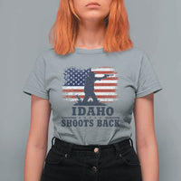 Idaho Shoots Back Distressed American Flag T Shirt For Women Cowboy Gunslinger Graphic