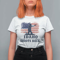 Idaho Shoots Back Distressed American Flag T Shirt For Women Cowboy Gunslinger Graphic