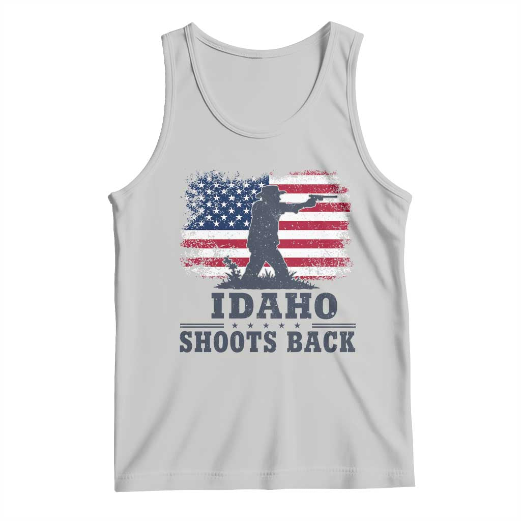 Idaho Shoots Back Distressed American Flag Tank Top Cowboy Gunslinger Graphic