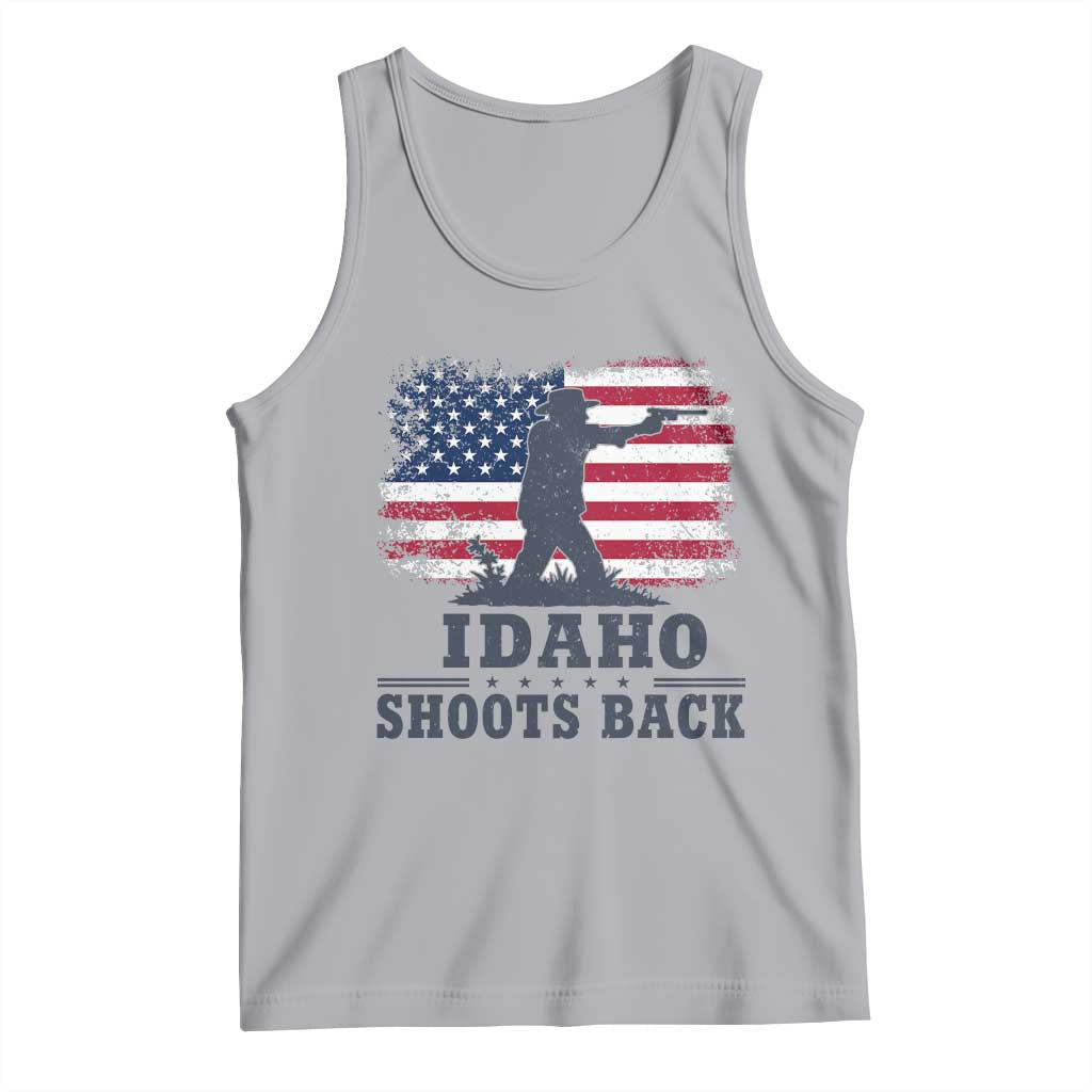 Idaho Shoots Back Distressed American Flag Tank Top Cowboy Gunslinger Graphic