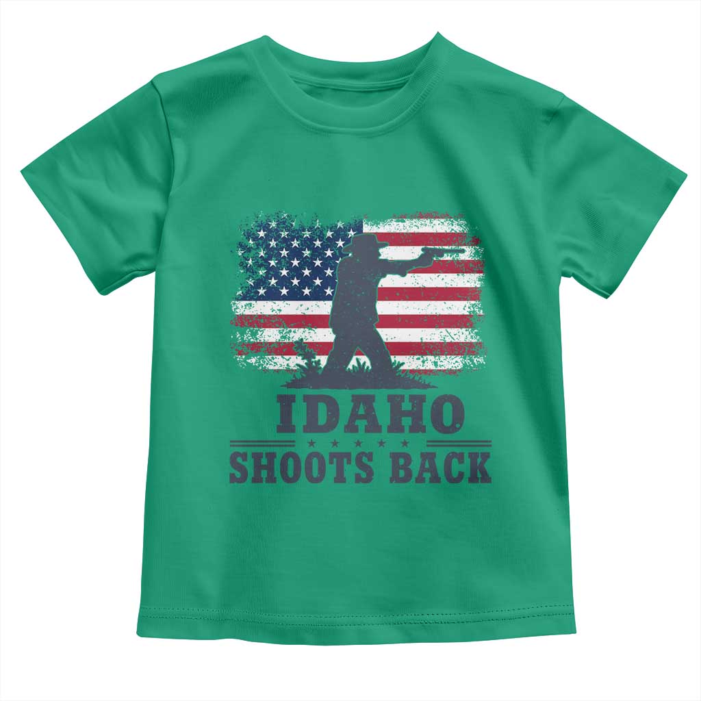 Idaho Shoots Back Distressed American Flag Toddler T Shirt Cowboy Gunslinger Graphic