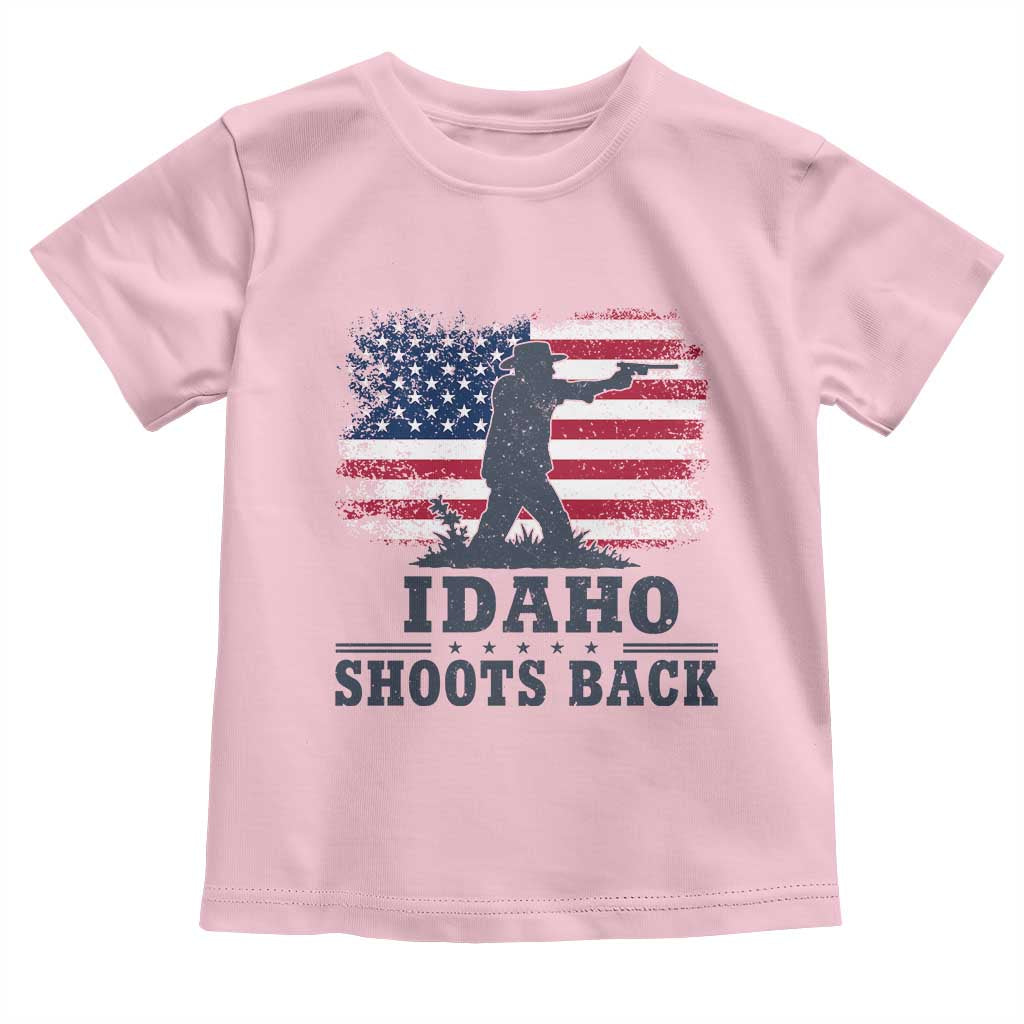 Idaho Shoots Back Distressed American Flag Toddler T Shirt Cowboy Gunslinger Graphic