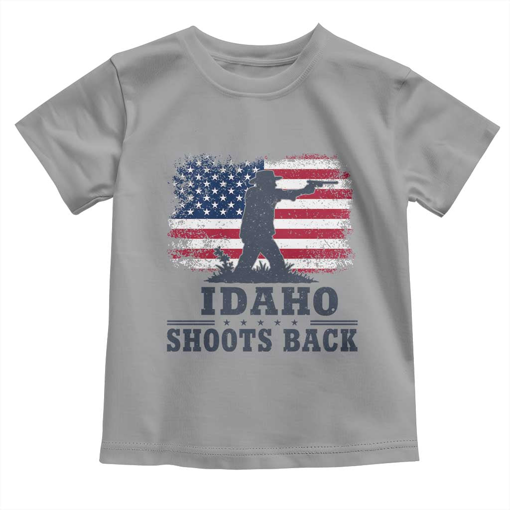 Idaho Shoots Back Distressed American Flag Toddler T Shirt Cowboy Gunslinger Graphic