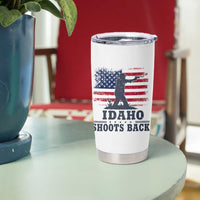 Idaho Shoots Back Distressed American Flag Tumbler Cup Cowboy Gunslinger Graphic