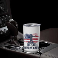 Idaho Shoots Back Distressed American Flag Tumbler Cup Cowboy Gunslinger Graphic