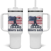 Idaho Shoots Back Distressed American Flag Tumbler With Handle Cowboy Gunslinger Graphic