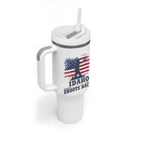 Idaho Shoots Back Distressed American Flag Tumbler With Handle Cowboy Gunslinger Graphic