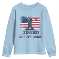 Idaho Shoots Back Distressed American Flag Youth Sweatshirt Cowboy Gunslinger Graphic