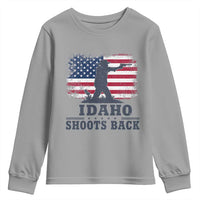 Idaho Shoots Back Distressed American Flag Youth Sweatshirt Cowboy Gunslinger Graphic
