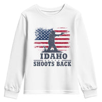 Idaho Shoots Back Distressed American Flag Youth Sweatshirt Cowboy Gunslinger Graphic