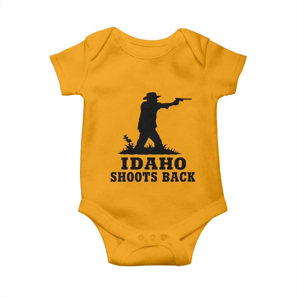 Idaho Shoots Back Minimalist Gunslinger Silhouette State Pride Graphic Baby Onesie