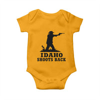 Idaho Shoots Back Minimalist Gunslinger Silhouette State Pride Graphic Baby Onesie
