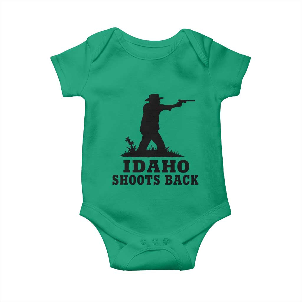 Idaho Shoots Back Minimalist Gunslinger Silhouette State Pride Graphic Baby Onesie