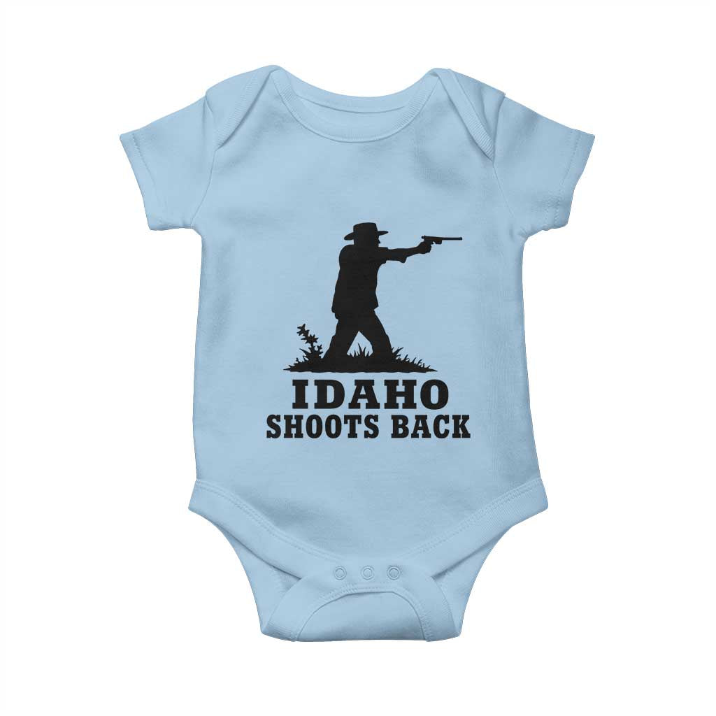 Idaho Shoots Back Minimalist Gunslinger Silhouette State Pride Graphic Baby Onesie